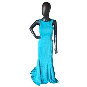 Turquoise Halter Open Back Formal Dress - Juliet